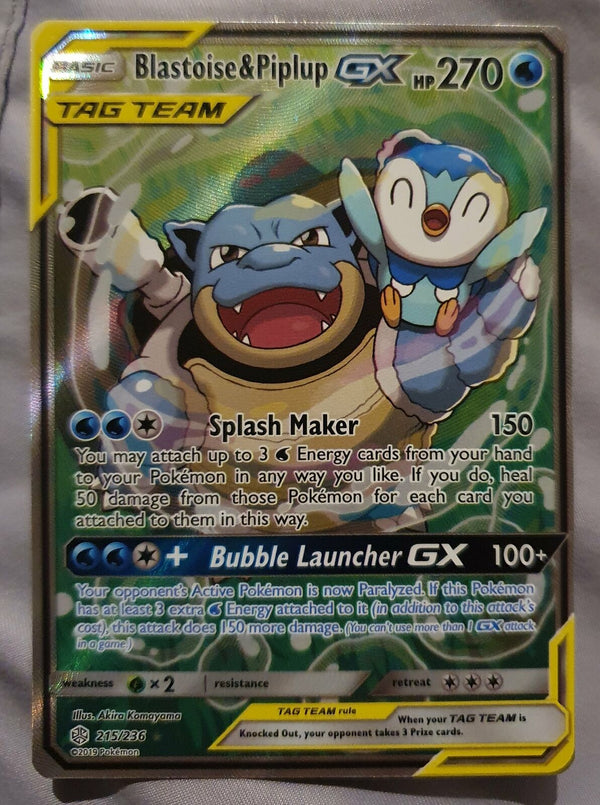 Pokemon - Blastoise & Piplup GX [Alternate Art] *UR* Cosmic Eclipse 215/236 (NM)