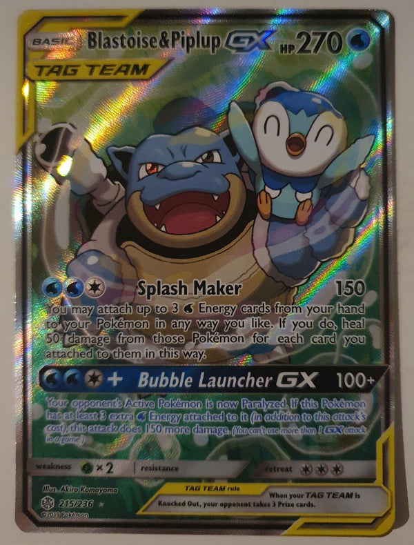 Pokemon - Blastoise & Piplup GX [Alternate Art] *UR* Cosmic Eclipse 215/236 (NM)