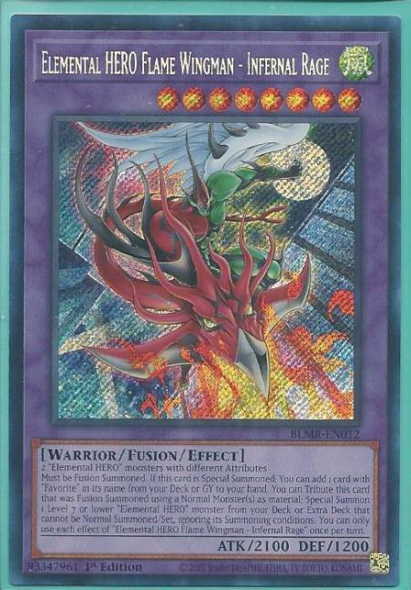 Yugioh - Elemental HERO Flame Wingman – Infernal Rage *Secret Rare* BLMR-EN012 (NM/M)