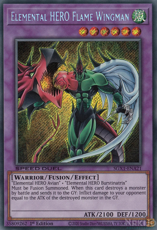 Yugioh - Elemental HERO Flame Wingman *Secret Rare* SGX1-ENA21 (NM/M)