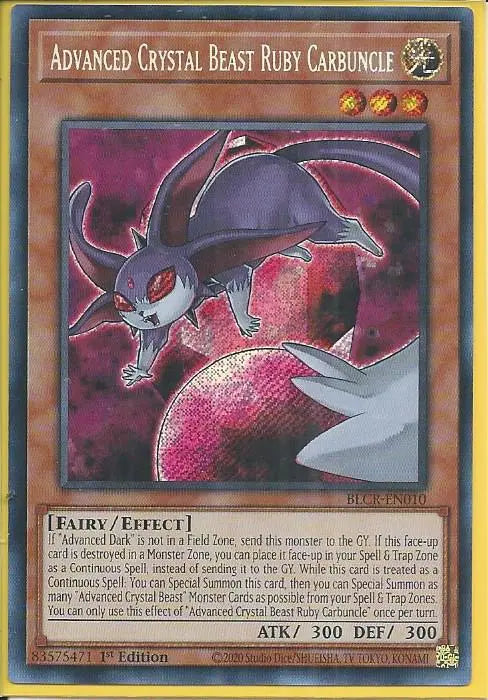 Yugioh - Advanced Crystal Beast Ruby Carbuncle *Secret Rare* BLCR-EN010 (NM)