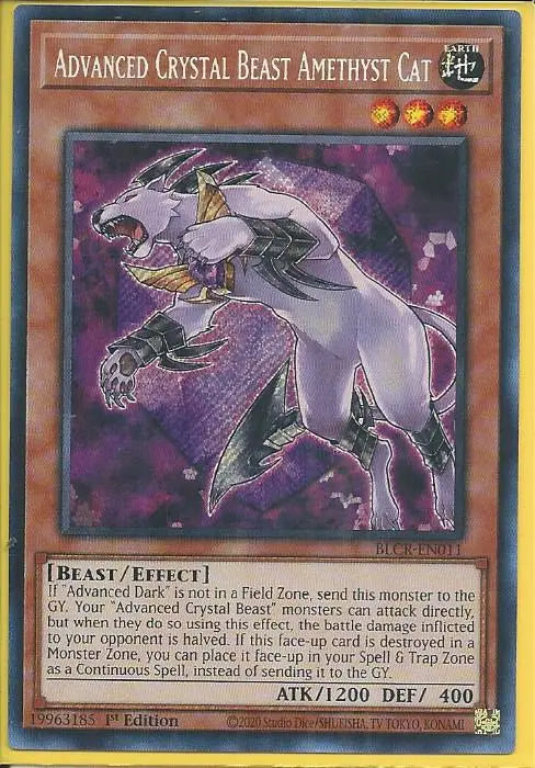 Yugioh - Advanced Crystal Beast Amethyst Cat *Secret Rare* BLCR-EN011 (NM)