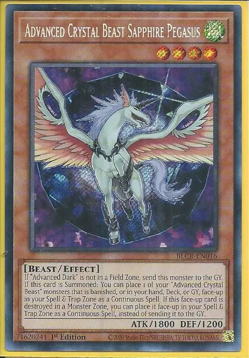 Yugioh - Advanced Crystal Beast Sapphire Pegasus *Secret Rare* BLCR-EN016 (NM)