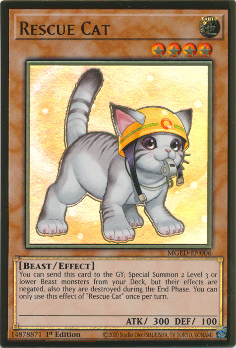 Yugioh - Rescue Cat [Alternate Art] *Premium Gold Rare* MGED-EN006 (NM)